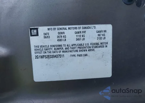 2003 Chevrolet Impala from USA, damaged, VIN 2G1WF52E339437511